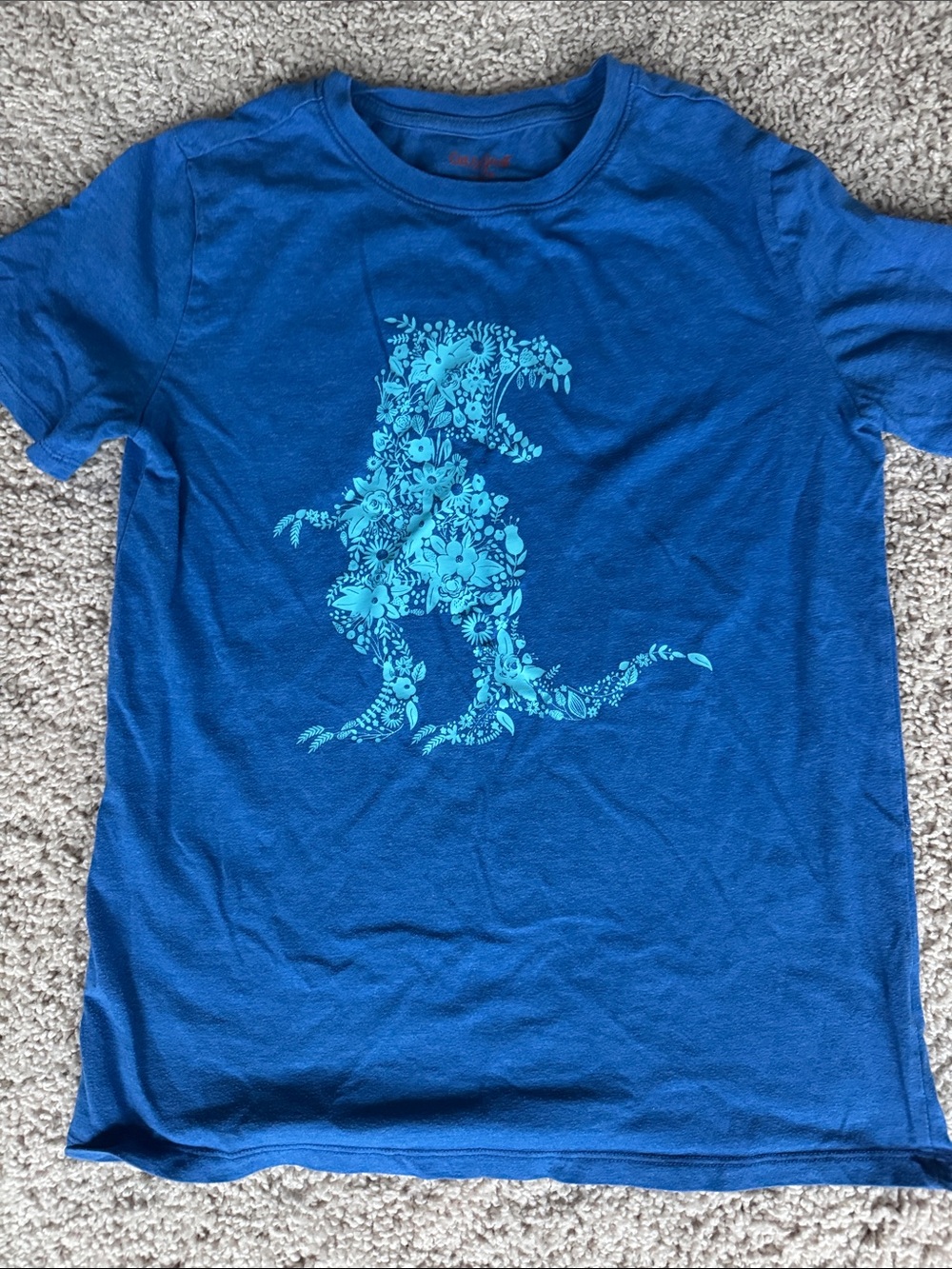 Cat & Jack Royal Blue Tee with Teal Floral Dino Graphic